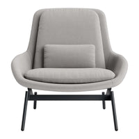 Light gray upholstered armchair with a modern design, featuring subtle textures and a minimalist aesthetic.