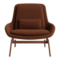 Brown upholstered chair with a matching cushion on a sleek metal frame. Modern design, minimalistic aesthetic.