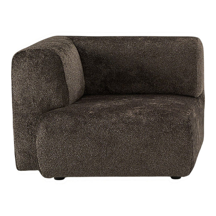 Dark brown textured fabric corner chair with a soft, cozy appearance and subtle shine. Perfect for modern interiors.
