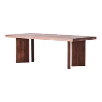 Solid brown wooden table with a sleek, minimalist design and smooth surface, perfect for modern interiors.