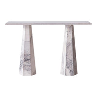 Elegant white marble console table with subtle gray veining and a smooth, polished finish. Ideal for modern decor.