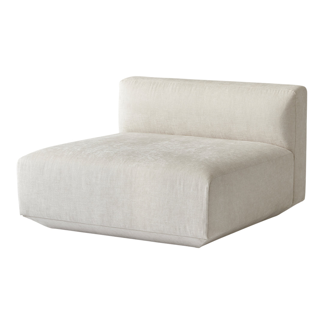 Light beige upholstered lounge chair with a smooth, minimalist design. Perfect for modern, neutral-themed spaces.