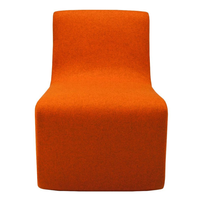 Bright orange modern chair with a smooth, minimalist design. Perfect pop of color for any space.