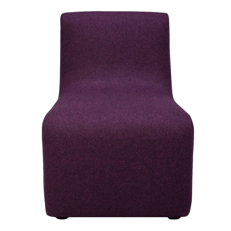 Plush purple accent chair with a sleek, minimalist design, featuring a solid color pattern. Ideal for modern decor.