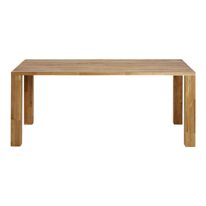 Natural bamboo dining table featuring a smooth, light wood finish and minimalistic design. Ideal for modern decor.
