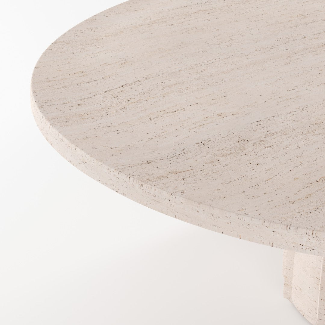Light beige round tabletop with subtle linear patterns, offering a sleek and minimalist design.