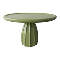 Green round tabletop with a fluted pedestal base, featuring a glossy finish for a modern look.