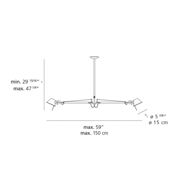 Modern ceiling light fixture with sleek black arms and white shades, perfect for minimalist décor.