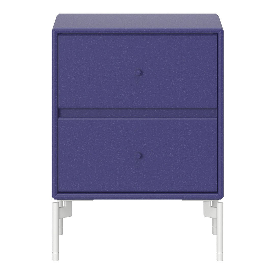 Vibrant purple nightstand with a textured finish and sleek white legs, featuring two spacious drawers.