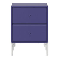 Vibrant purple nightstand with a textured finish and sleek white legs, featuring two spacious drawers.