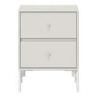 Modern white nightstand with smooth, minimalist design and subtle matte finish, featuring two spacious drawers.