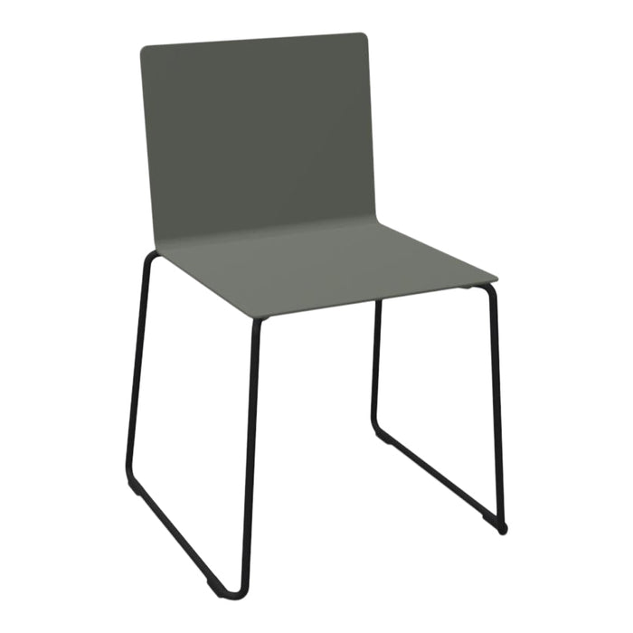 Sleek, modern chair in muted green with a minimalist black metal frame.