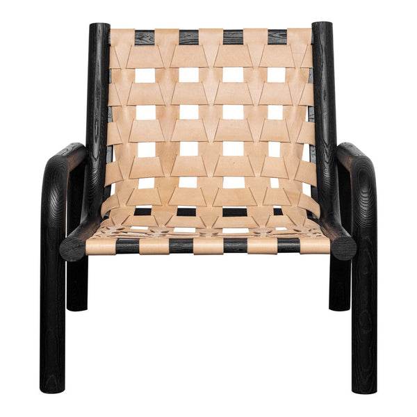 Black and natural woven pattern chair with a modern design, featuring contrasting colors and intricate texture.