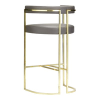 Elegant gray stool with a sleek gold metal frame and minimalist design, featuring a smooth circular top and base.