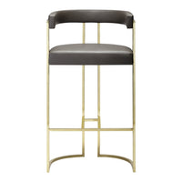 Stylish bar stool with a sleek dark gray cushion and a modern gold metal frame. Perfect for contemporary decor.