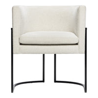 Modern cream armchair with a textured fabric and sleek black metal frame, perfect for contemporary decor.