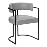 Stylish gray leather chair with a sleek black metal frame and a minimalist design. Perfect for modern decor.