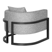 Gray textured upholstery with a sleek black metal frame, featuring a contemporary curved design.