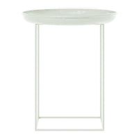 Round white tray table with a minimalist design and a sleek white metal frame. Ideal for modern decor.