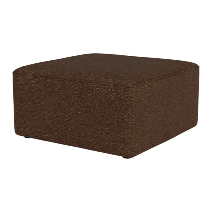 Brown square ottoman with a smooth, solid texture, perfect for any modern living space.