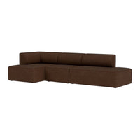 Brown sectional sofa with a minimalist design and subtle texture, perfect for contemporary living spaces.