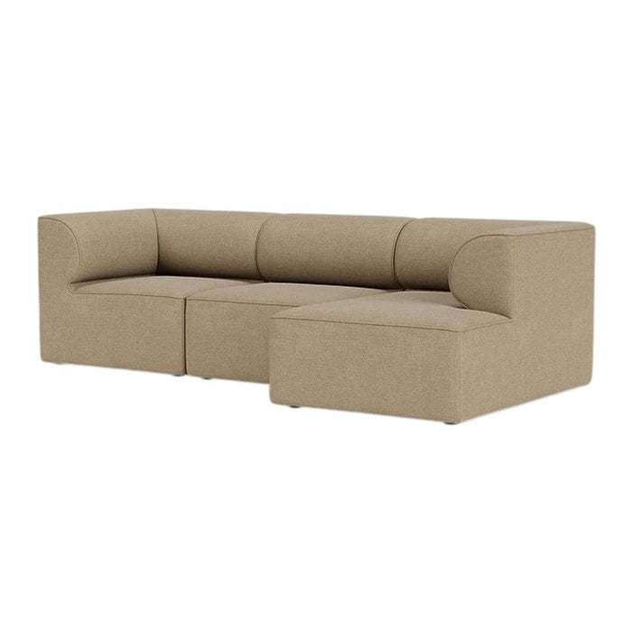 Beige sectional sofa with clean lines and a smooth, textured fabric pattern, perfect for modern living spaces.