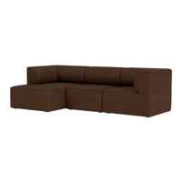 Brown upholstered sectional sofa with a solid, textured fabric pattern. Modern design for stylish living spaces.