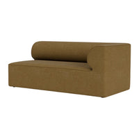 Brown, textured fabric sofa with a minimalist design and curved armrest, perfect for modern interiors.