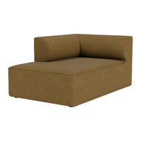 Brown fabric chaise lounge with a modern, minimalist design and soft, smooth texture. Ideal for stylish living spaces.