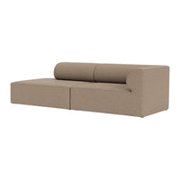 Stylish beige sofa with a smooth, textured fabric and sleek cylindrical cushion detail. Perfect for modern interiors.