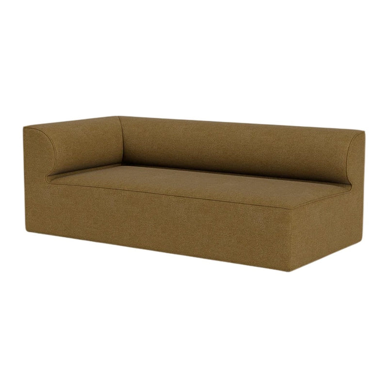 Brown fabric sofa with a minimalist design and boxy shape, perfect for modern interiors.