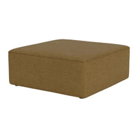 Elegant square ottoman in a rich, earthy brown fabric with a smooth, solid texture. Perfect for any decor.