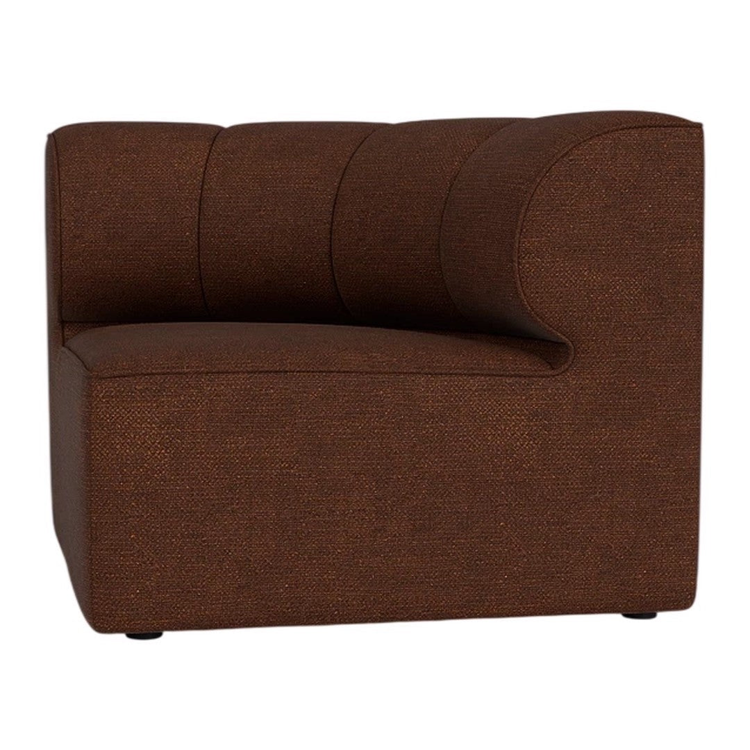 Textured brown accent chair with a curved silhouette and subtle patterned upholstery. Ideal for modern interiors.