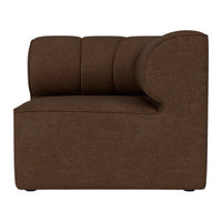 Brown textured upholstery sectional sofa with rounded armrest and tufted back. Perfect for modern living spaces.