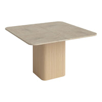 Light wood square table with a smooth, natural finish and minimalistic design. Perfect for modern decor.