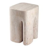 Natural stone stool in light beige with a textured, smooth finish and minimalist design. Perfect for modern decor.