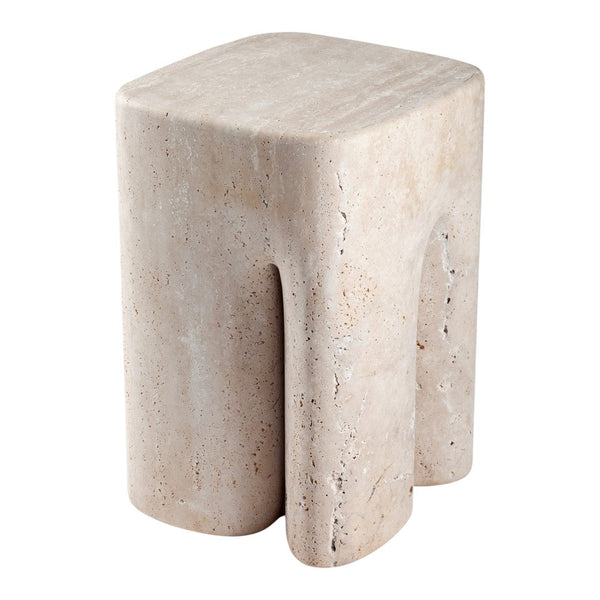 Natural stone stool in light beige with a textured, smooth finish and minimalist design. Perfect for modern decor.