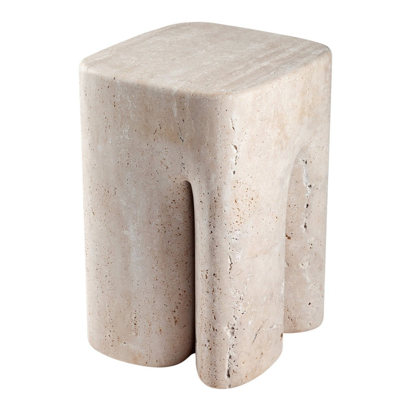 Natural stone stool in light beige with a textured, smooth finish and minimalist design. Perfect for modern decor.