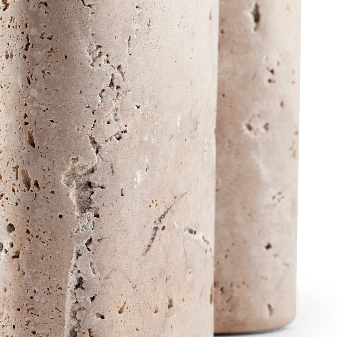 Light beige stone pillars with subtle gray veining and natural texture patterns. Ideal for modern decor.