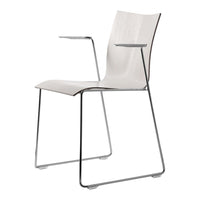 Stylish white chair with sleek chrome legs and minimalistic design, ideal for modern spaces.