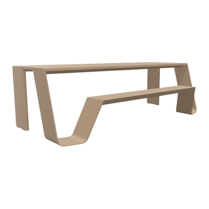 Beige minimalist table with sleek angles and a smooth surface, designed for modern home decor.