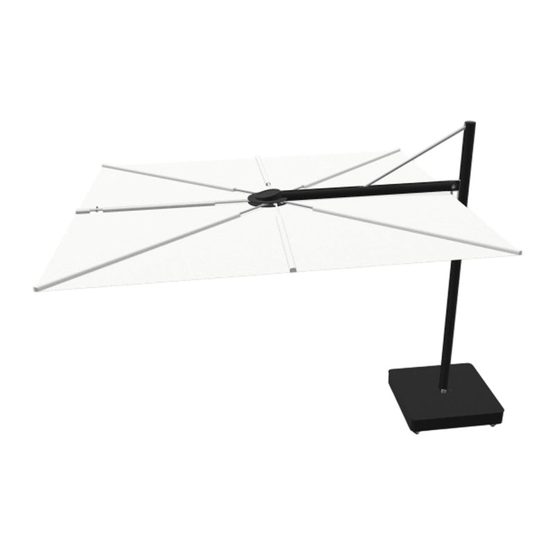Stylish black frame with a large white canopy, creating a modern and sleek outdoor shade solution.
