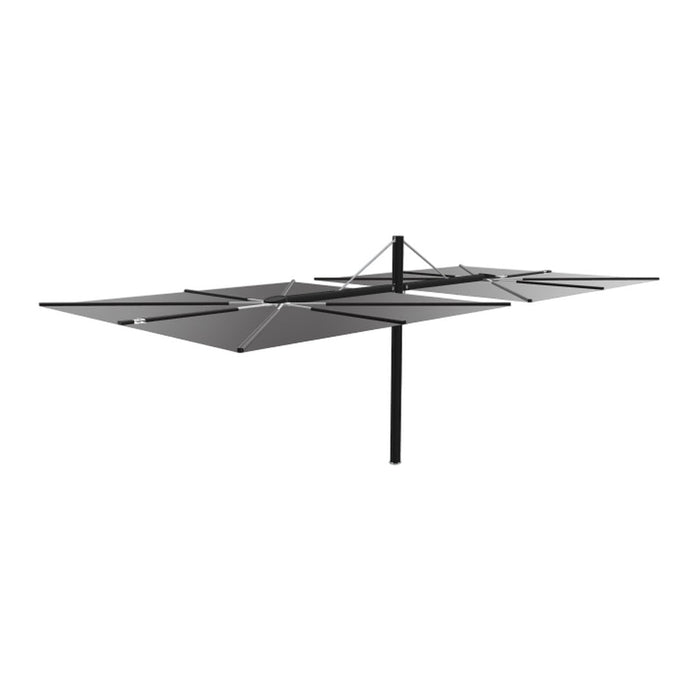 Black multi-panel outdoor umbrella with sleek design and minimalistic aesthetic. Perfect for modern outdoor spaces.
