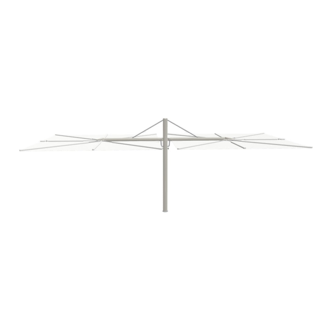 "Gray metal clothesline with white canopy fabric, featuring a minimalist design and sturdy construction."