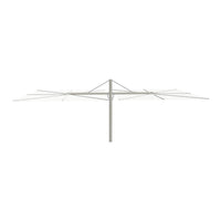 "Gray metal clothesline with white canopy fabric, featuring a minimalist design and sturdy construction."