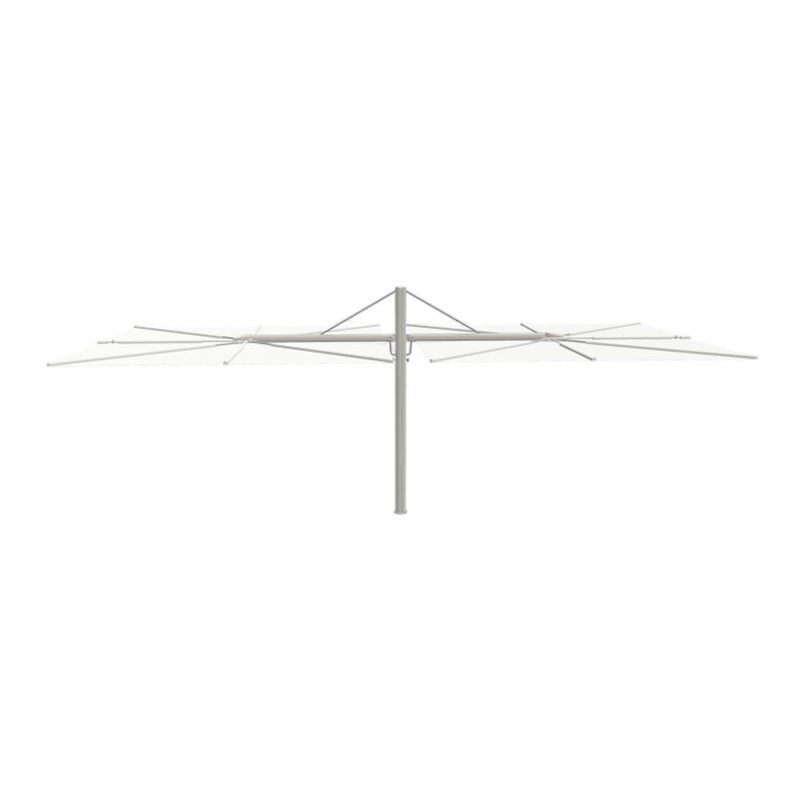 "Gray metal clothesline with white canopy fabric, featuring a minimalist design and sturdy construction."