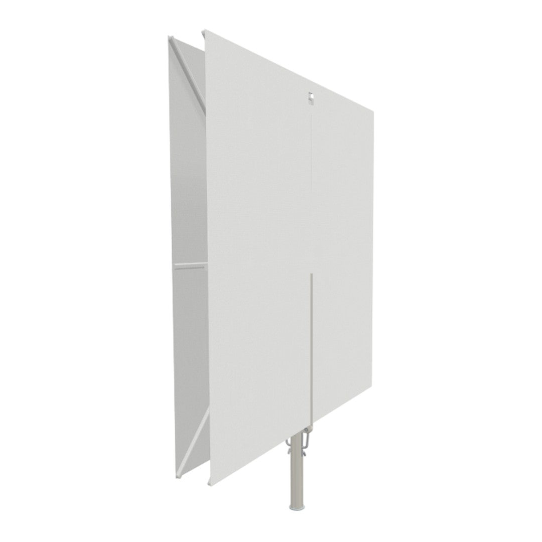 White collapsible display panel with a smooth finish, featuring a minimalist design and modern aesthetic.