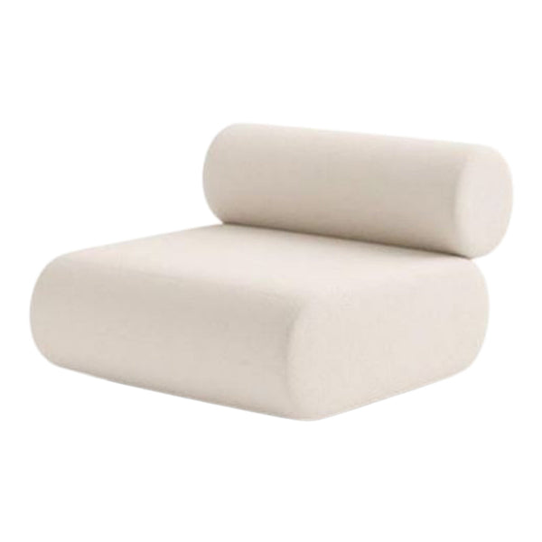 Curved, contemporary cream seating with cylindrical backrest and smooth, minimalist design. Perfect for modern interiors.