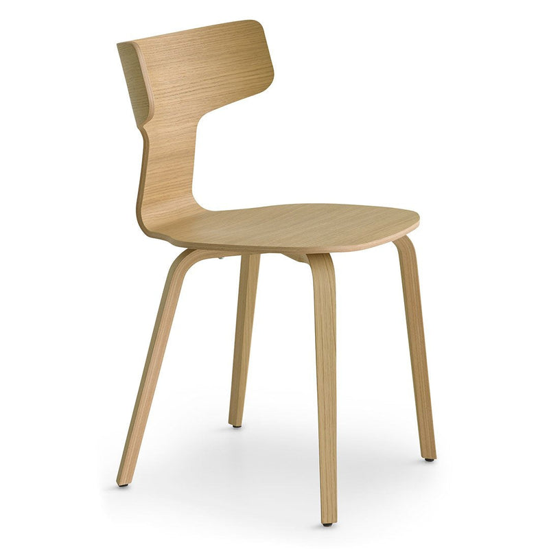 Light wood chair with a smooth, natural finish and minimalist design, featuring rounded edges and a sleek silhouette.