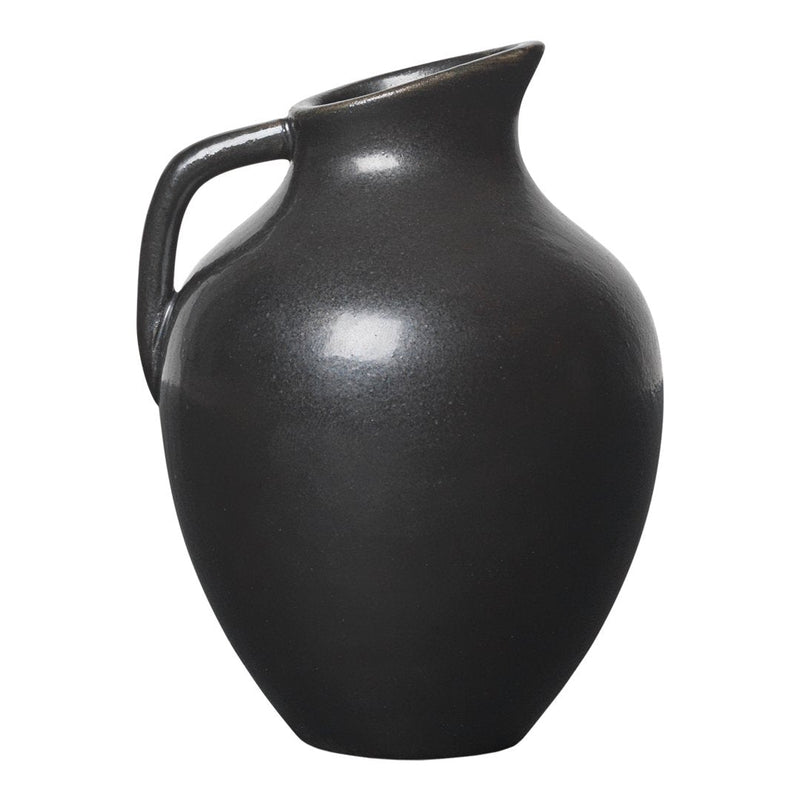 Elegant black ceramic jug with a smooth, glossy finish and a classic curved silhouette. Perfect for home decor.